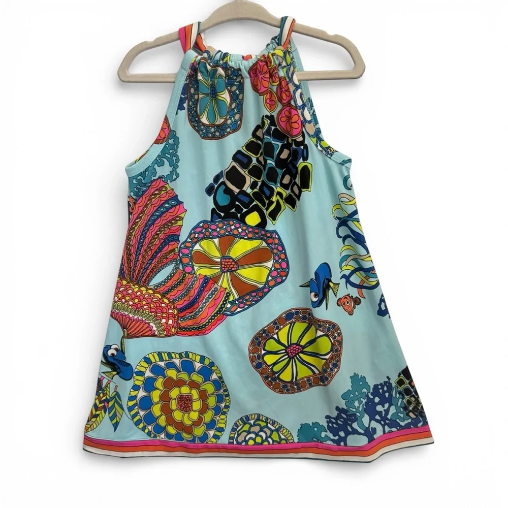 Trina Turk Disney Dress Finding Nemo Dory Print Blue Halter Tie Neck Trapeze 5/6